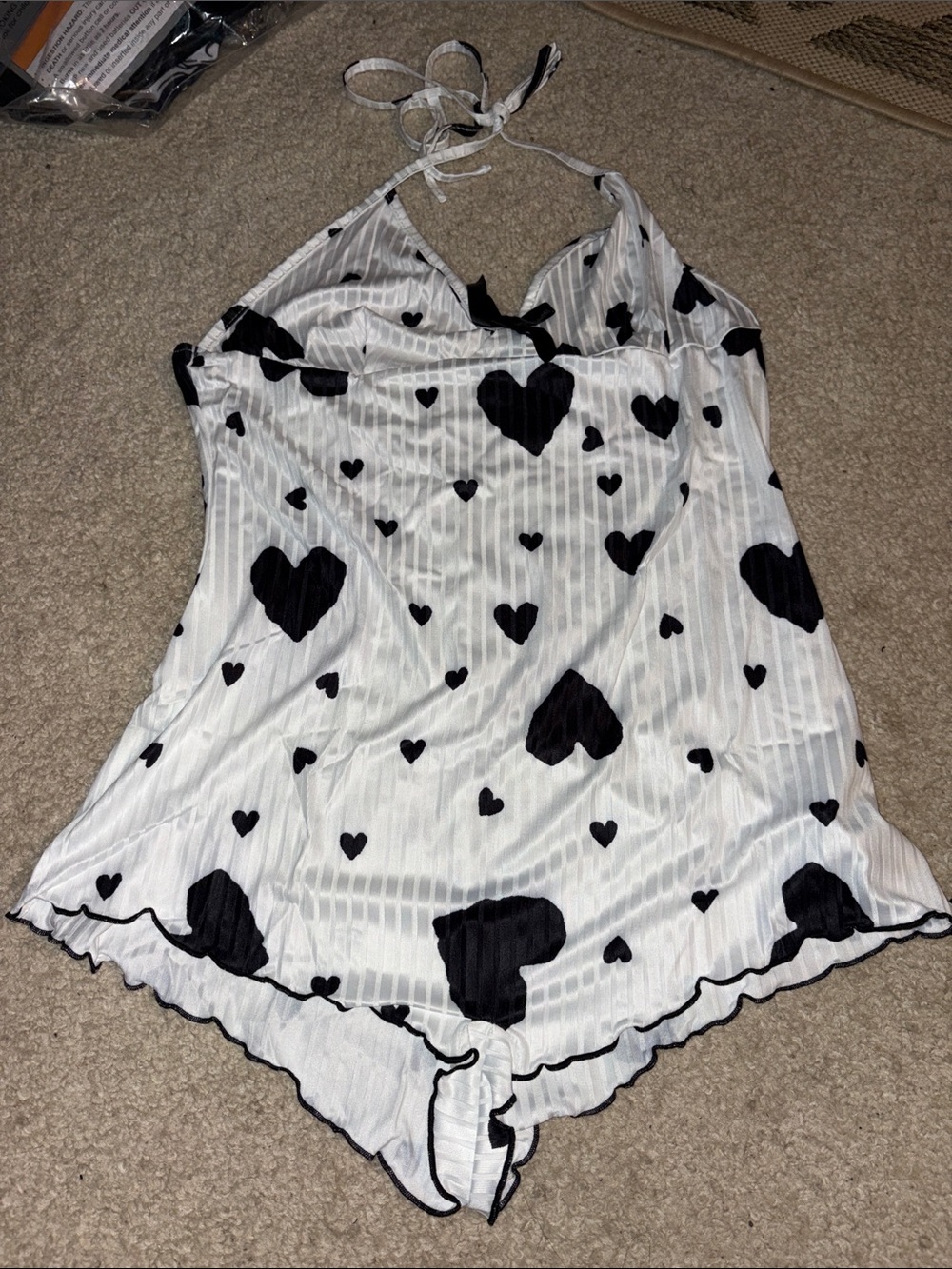 Women's White Heart-Print Halter Romper Pajama